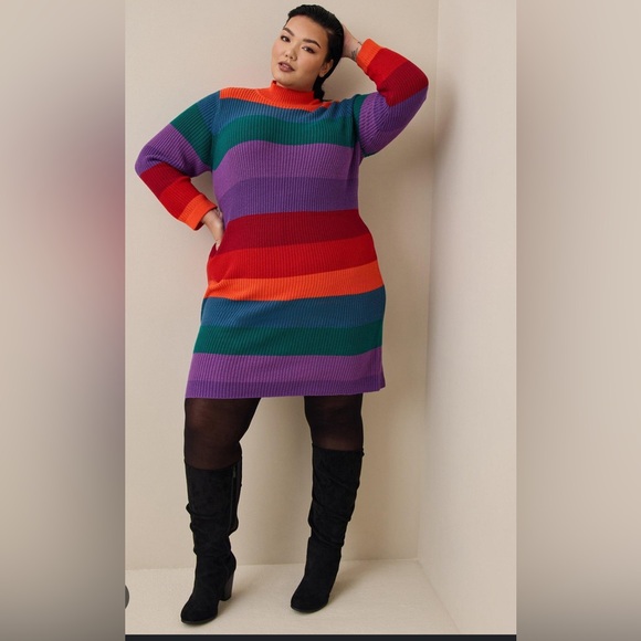 torrid Dresses & Skirts - Torrid multi stripe mini cotton acrylic sweater dress NWT size 14/16